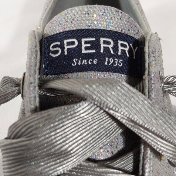Sperry Crest Vibe Silver Sparkle Ribbon Topsider Sneaker - Excellent Cond - 3.5 - Picture 10 of 11